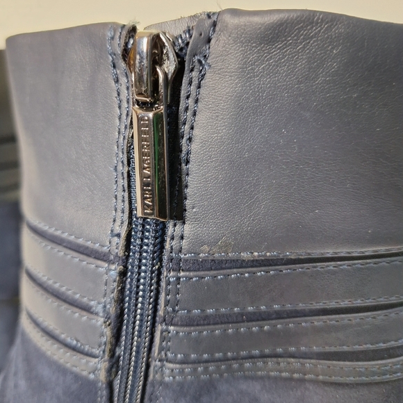 NWB Karl Lagerfeld "The Frieda" leather & suede, midnight blue, shoe booties. - Picture 6 of 9